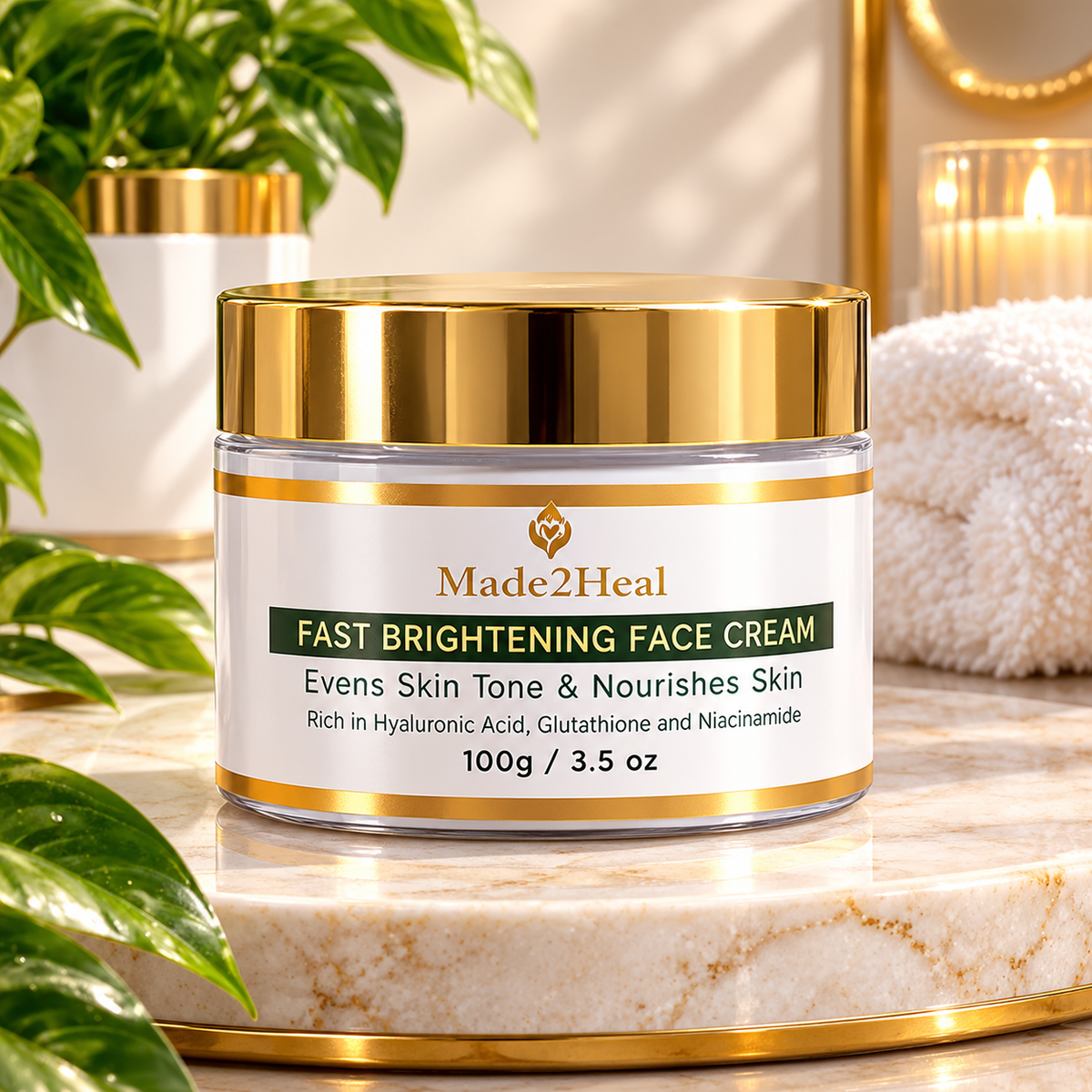 Fast Brightening Face Cream Rich in Hyaluronic Acid, Glutathione & Niacinamide to Even Skin tone